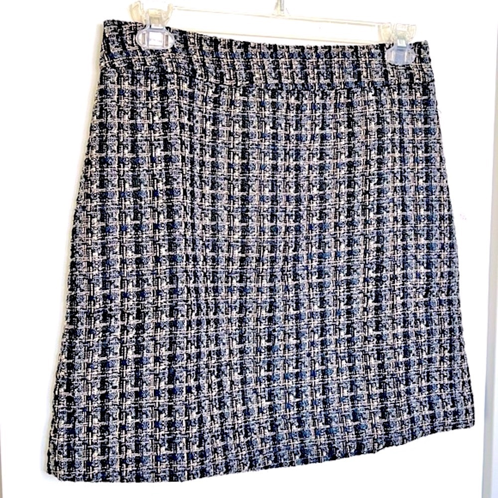 J. CREW Tweed Mini Skirt 12 Boucle Blue Black Preppy Classic Quiet Luxury NWT - Picture 7 of 16